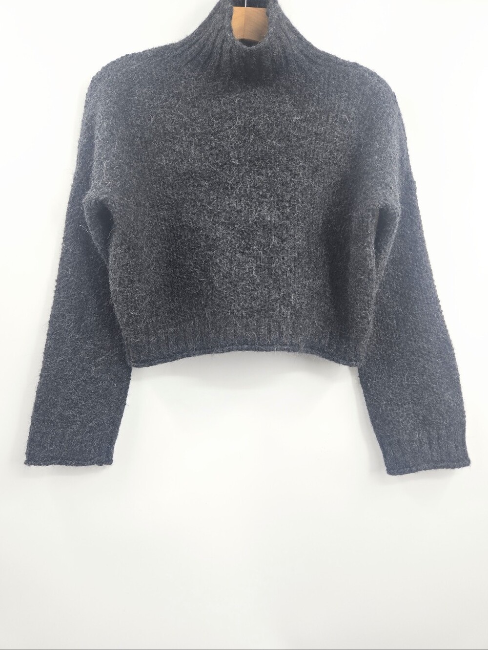 Reformation Sweater Gray Baby Alpaca Knit Mock Neck Crop